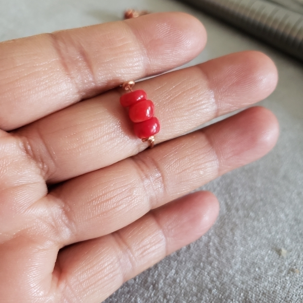 Wire wrapped coral and copper handmade ring size 6/7